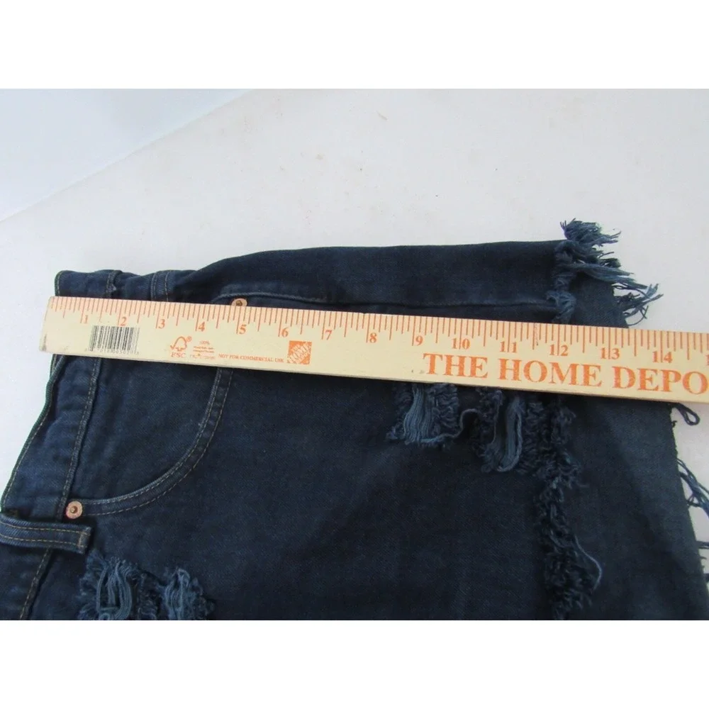Levis 525 Jean Shorts Blue  Frayed  Cutoff  Dark Wash High Rise Button Fly Sz 38